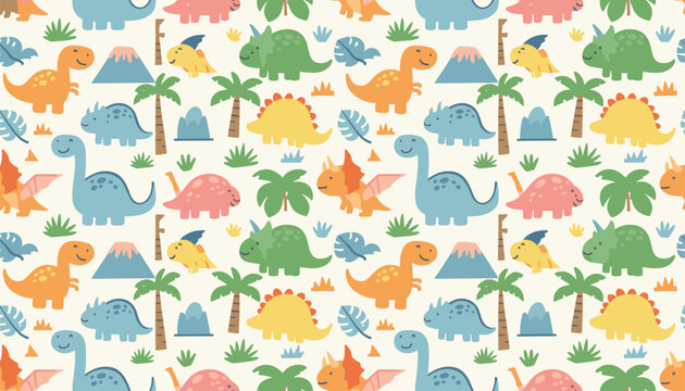 Colorful dinosaur world cartoon pattern background