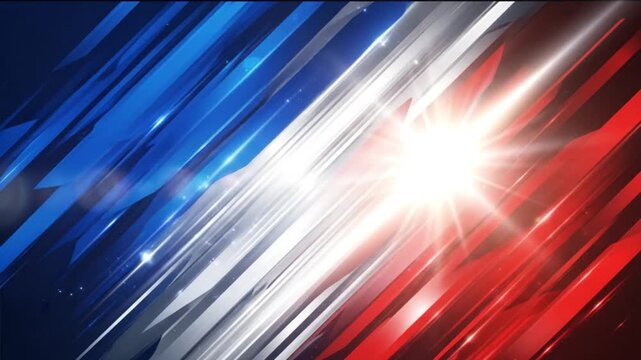 Abstract dynamic lines with bright light flares and vibrant red blue and white colors