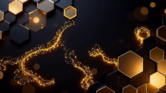 Abstract hexagonal pattern with golden lights