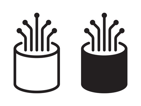 Fiber optic cable icon set. Optical wire network line outline and solid pack, high speed internet connection and telecommunication simple symbols.