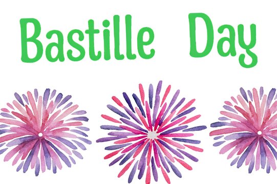 Bastille day lettering with watercolor fireworks for holiday card.