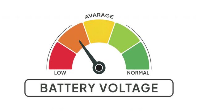 Battery Voltage Level Gauge Animation from Normal to Low Indicator on Automotive Electrical System Background Motion Graphics