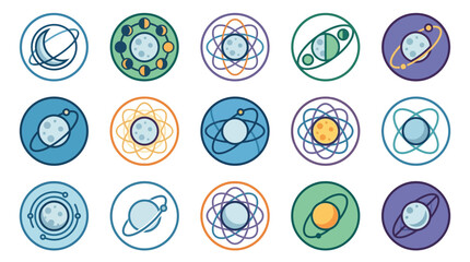 Creative Colorful Set of Atomic and Planetary Orbit Illustrations with Vibrant Circular Designs © Yoga