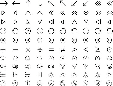 Collection of various black line icons on a transparent background for graphic resources