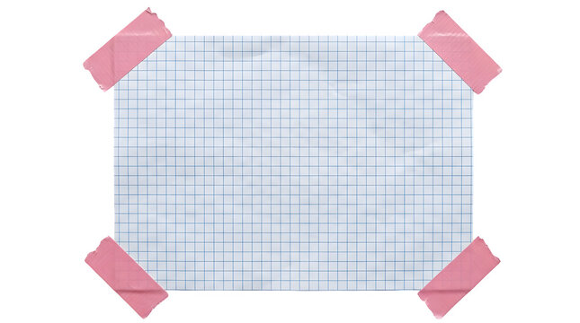 Grid paper, blue, taped, stationery, office supplies isolated on Transparent Background