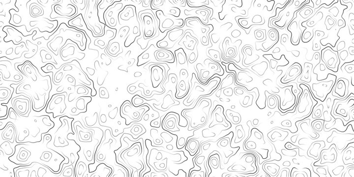 Abstract topographic map pattern with wavy lines and shapes on white background