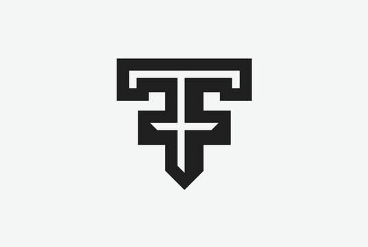 Elegant black geometric monogram combining the letters T and F into a sharp and clean modern design icon.