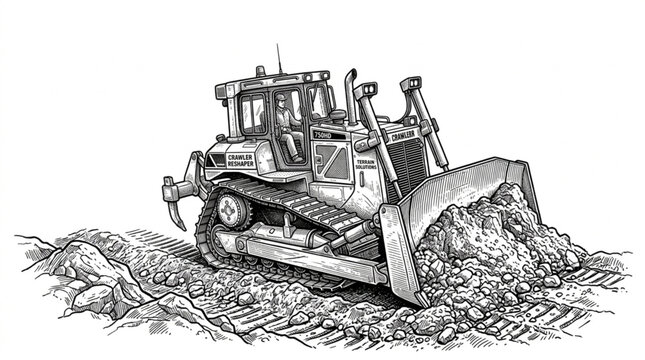 Heavy Duty Bulldozer Pushing Debris and Soil.