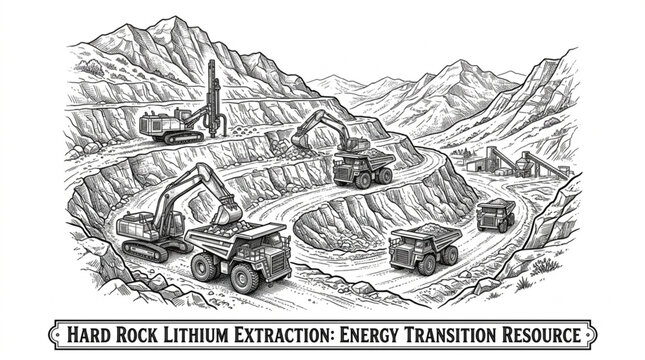 Hard rock lithium extraction for energy transition resource illustration.