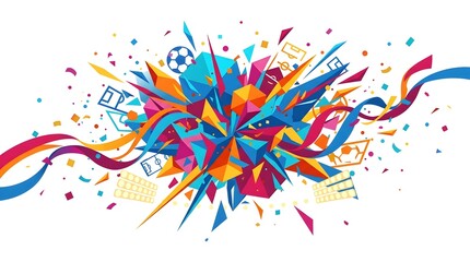 Obraz premium Colorful abstract soccer background with geometric shapes and football elements