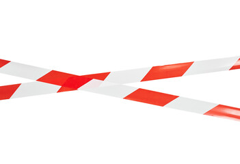 Fototapeta premium Red and White Warning Barrier Tape Isolated PNG on Transparent Background, Hazard Safety Tape