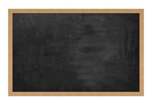 Blank Black Chalkboard with Wooden Frame Isolated PNG on Transparent Background, Blackboard Mockup Template