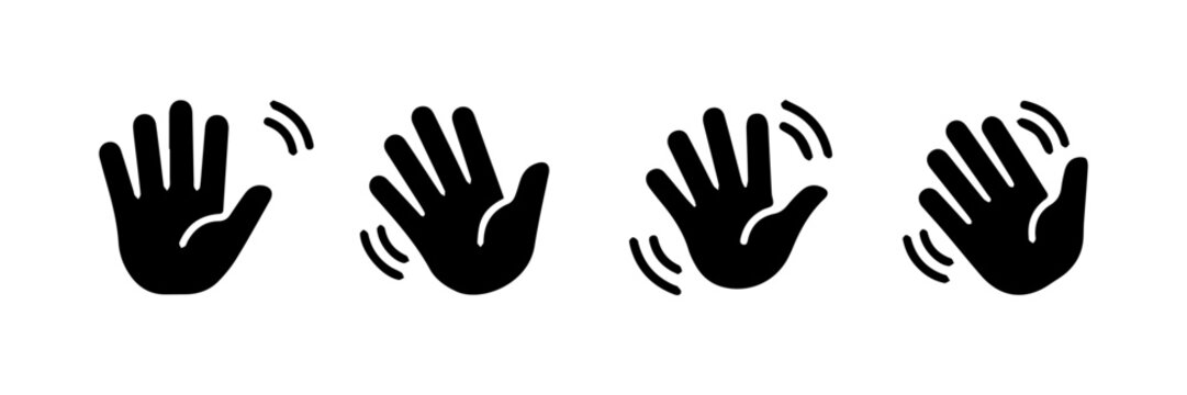 Waving hand icon set. Hand hello, bye hand, welcome, goodbye, gesture 