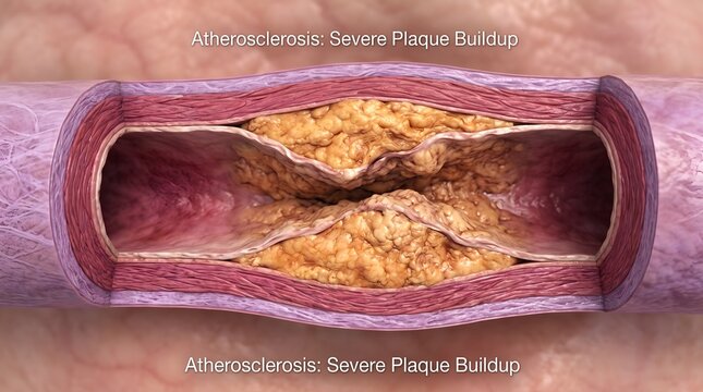 Artery with plaque buildup detailed 3d medical illustration