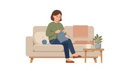 Fototapeta premium Woman sitting on sofa listening to music while relaxing indoors