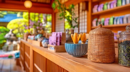 Fototapeta premium Elegant Japanese Tea House Retail Concept with Traditional Aesthetic