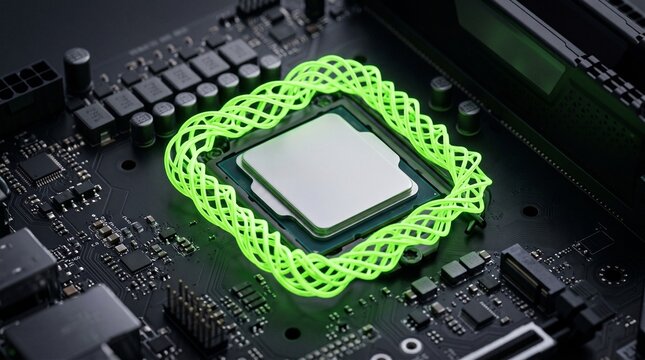 Advanced Central Processing Unit Featuring a Vibrant Glowing Energy Field for High Performance Computing and Digital Innovation