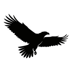 Fototapeta premium Black eagle silhouette, flying bird, wingspan, raptor icon, vector graphic isolated on White Background