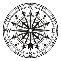 Intricate antique style compass rose illustration with navigation, direction © kuhinur