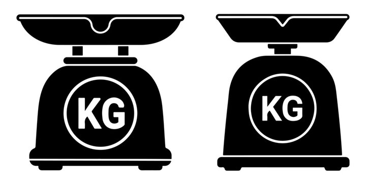 Two black kitchen scales with K G symbol on white background weighing scale balance scale kilograms