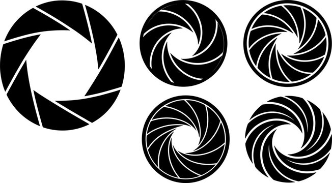 Camera Shutter Aperture Icon Set Featuring Geometric Lens Blades with Different Opening Diameters for Photography Videography Studio Branding and Creative Media Logo Designs