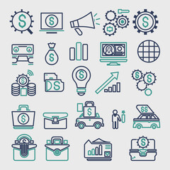 Fototapeta premium Modern Finance Business Outline Icons Banking Investment Marketing Money Collection