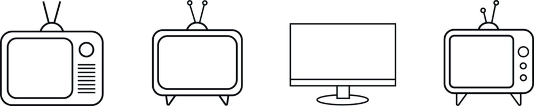 Line drawing of various old and new television sets and computer monitor with antennas  television  monitor  display  screen
