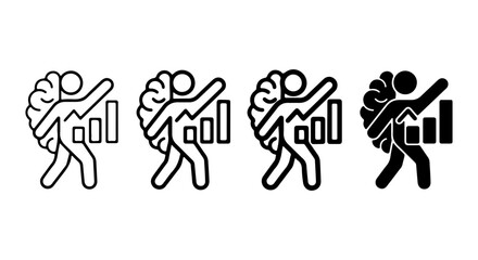 Obraz premium Brain Growth and Business Success Icons, Human Figure with Brain and Growth Chart Vector Set