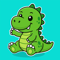 Fototapeta premium Cute Green Dinosaur Mascot Character Set Vector Illustration in Kawaii Cartoon Style for Kids Branding Design