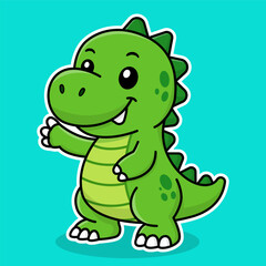 Fototapeta premium Cute Green Dinosaur Mascot Character Set Vector Illustration in Kawaii Cartoon Style for Kids Branding Design