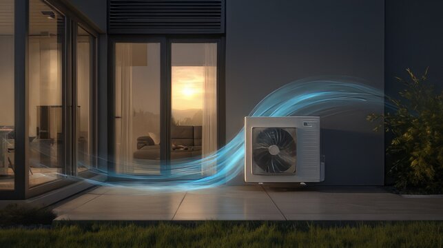 Air-to-water heat pump, AC outdoor unit to provide sustainable climate control for heating, cooling, and domestic hot water.