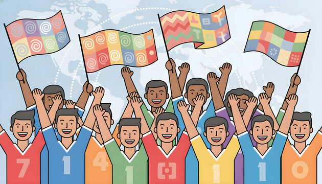 A group of people holding flags and waving
