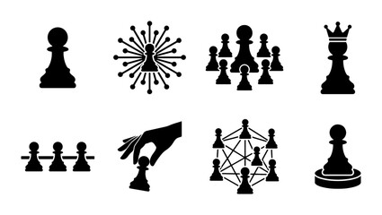 Chess Pieces Icons Set: Strategy, Leadership, Teamwork, Game, Tactics © Shraboni