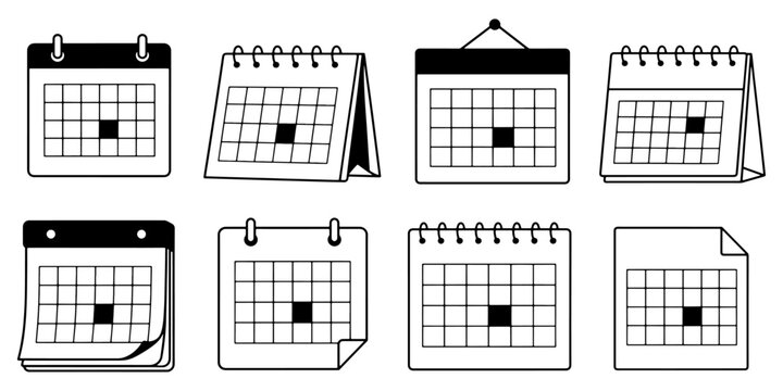 Hand Drawn Calendar Vector, Blank Calendar Set Isolated On White Background,