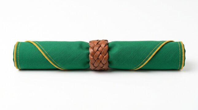 Hyper Realistic Scout Scarf Isolated on White Background Traditional Neckerchief with Woggle, Detailed Fabric Texture