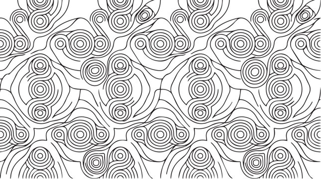 Abstract seamless pattern with concentric circles and wavy lines on white background