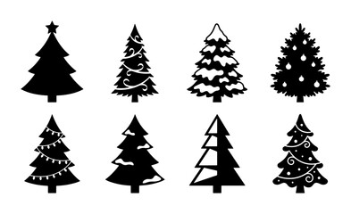 Obraz premium Christmas Tree Icons Set: Festive Holiday Vector Graphics, Winter Celebration Silhouettes