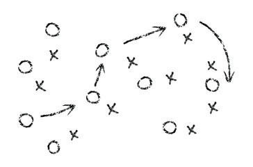 Tactic for soccer. Scheme for training of football team Soccer strategy field, football game tactic sport plan outline vector illustration © Medovoart