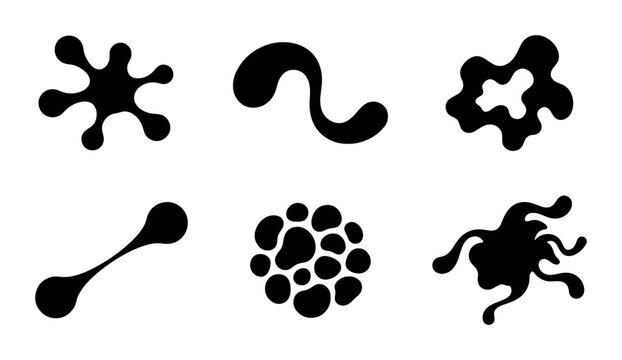 Abstract Organic Shapes, Blob Elements, Fluid Forms, Black Ink Splatters Vector Set