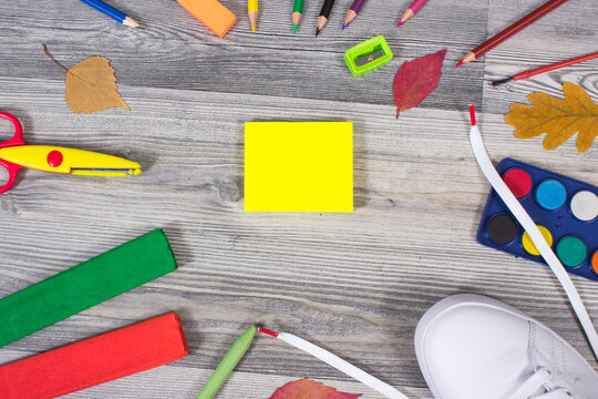 Stationery accessories and other supplies used at school. Back to school. Development of creativity, kids motor skills