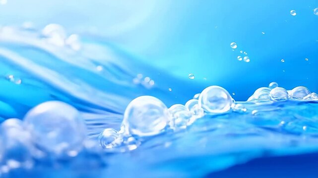 Blue water wave with bubbles