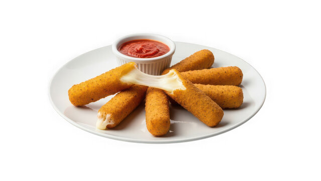 Fried mozzarella cheese sticks with marinara sauce isolated on transparent background