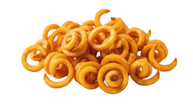 Crispy seasoned curly fries isolated on transparent background