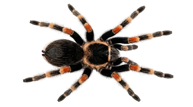 Redknee Tarantula Brachypelma Hamorii Top View Isolated on Transparent Background Overhead Hairy Spider Cutout