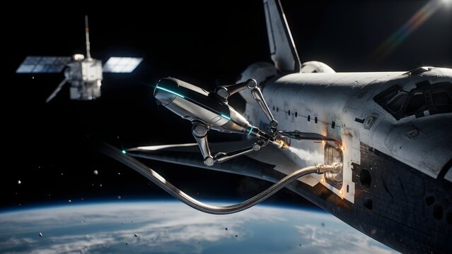 Spacecraft Refueling in Orbit with Earth and Satellite Background