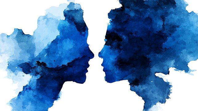 Two blue puzzle pieces with white edges fitting together against a white background