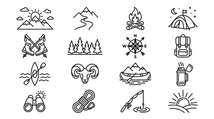 Fototapeta premium Camping and outdoor adventure travel icons.