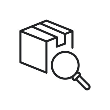 Isometric box with search magnifying glass icon illustration