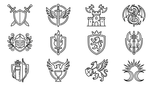 Collection of heraldic shields crests.