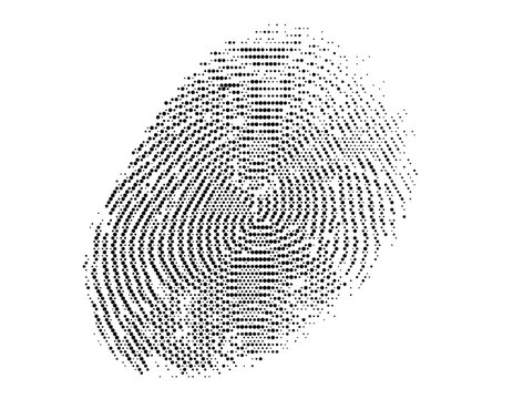 Monochrome black white dotted texture pattern background displaying police crime unique biometric identity identification security touch scan fingerprint.